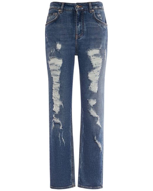 Dolce & Gabbana Blue Distressed Denim Straight Jeans