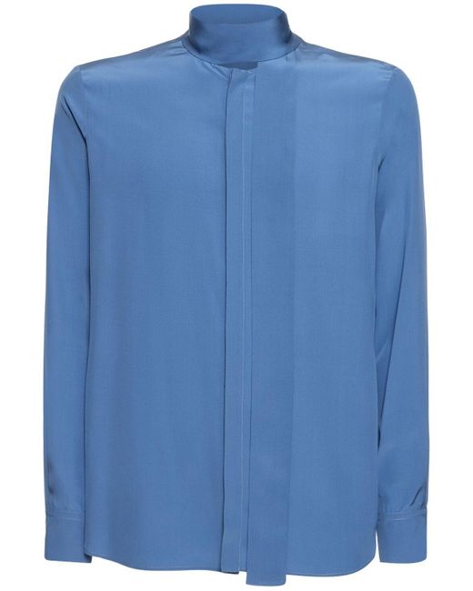 Valentino Hemd Aus Seidenkrepp Mit Schleifenkragen in Blue für Herren