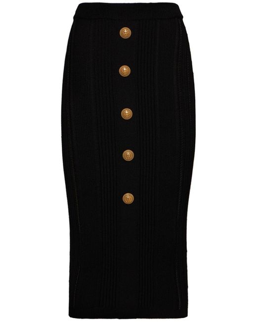 Falda midi de punto con decoraciones Balmain de color Black