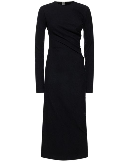 Totême Twisted Flannel Wool Blend Midi Dress in Black | Lyst