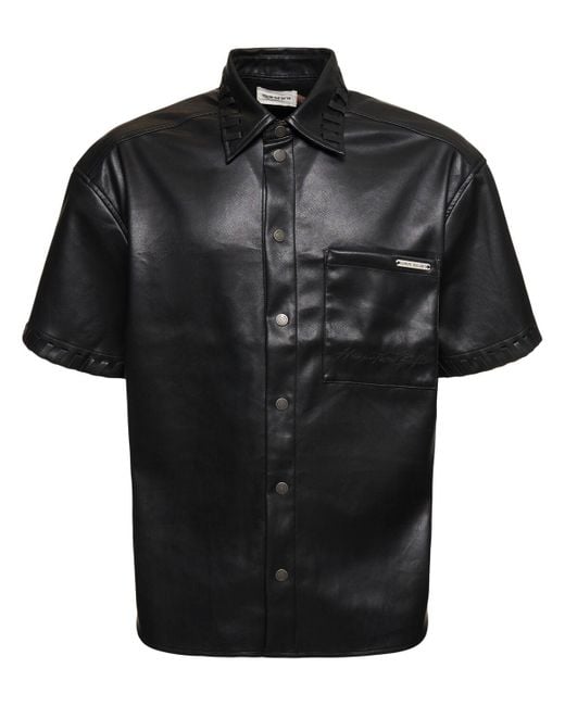 Honor The Gift Black Faux Leather Boxy Shirt for men