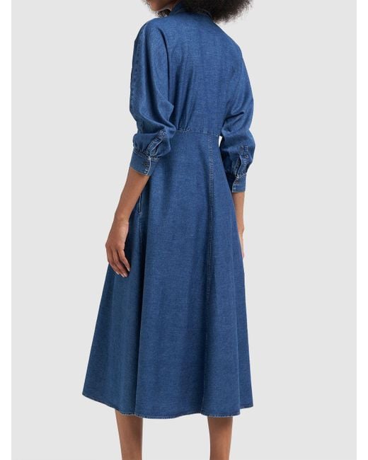 Weekend by Maxmara Blue Ye Cotton Denim L/s Midi Shirt Dress