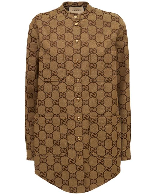 Camisa Oversize De Lona Gg Gucci de color Brown