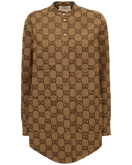 Gucci Brown Oversized Hemd Aus Maxi Gg-canvas