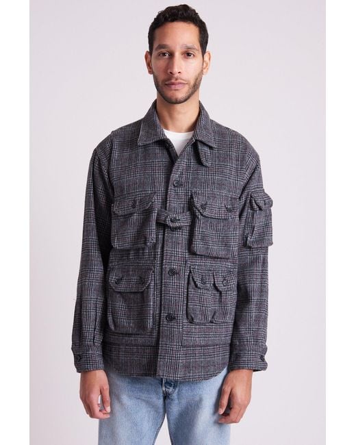 Engineered Garments Explorer Shirt Jacket Poly Wool Glen Plaid in Gray ...