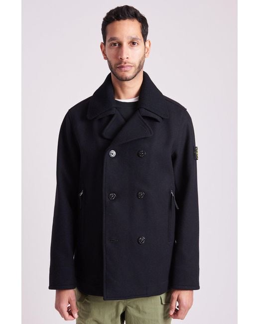 Stone Island 43609 Panno Speciale Peacoat In Black For Men Lyst Stone Island 43609 Panno Speciale, Black Long Peacoat