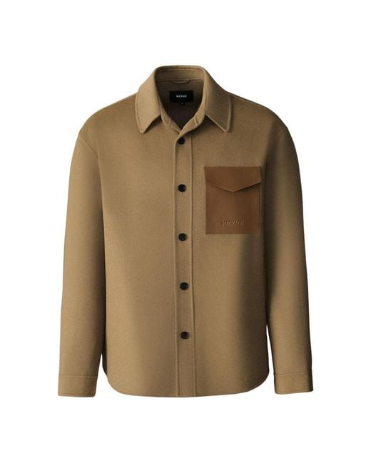 Mackage Natural Emmanuel Double-Face Wool Overshirt With Leather Patch Pocket for men
