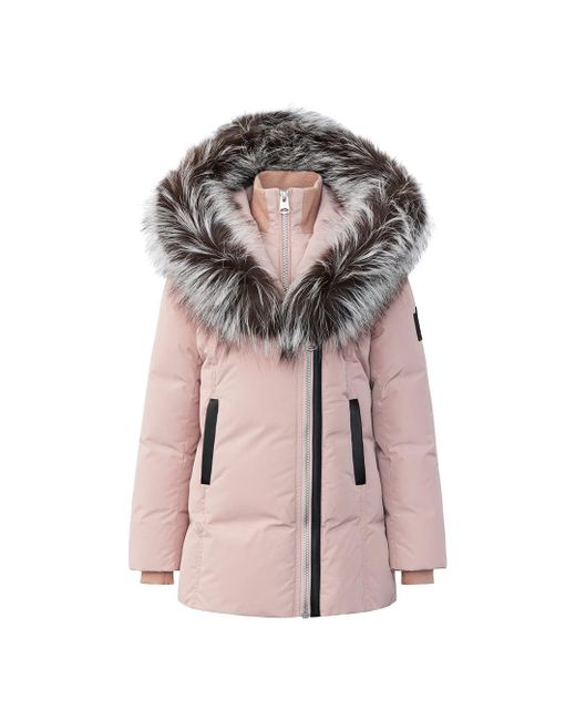 Mackage Pink Leelee Down Coat With Removable Fox Signature Collar For Toddlers -6 Years)