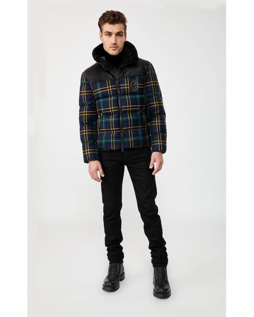 Mackage Edgar Wool Tartan Down Jacket With Leather Accents In Green - Men for men