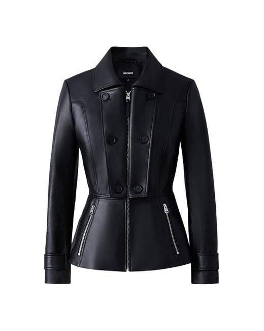 Mackage Blue Barbara Fitted Lamb Leather Jacket