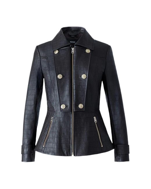 Mackage Black Barbara-Nv Croc Embossed Leather Jacket