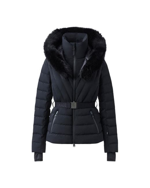 Mackage Black Elita-Sh Belted Down Ski Jacket With Fur Trimmed Hood