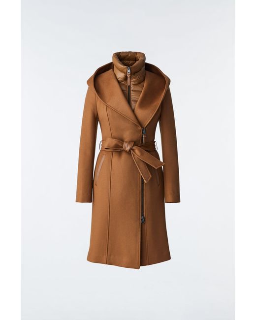 Mackage Brown Shia 2-in-1 Double-face Wool Coat With Removable Bib Camel