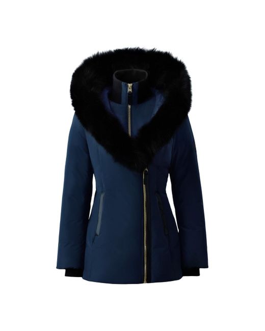Mackage Blue Adali-Bx Down Coat With Fox Fur Signature Collar