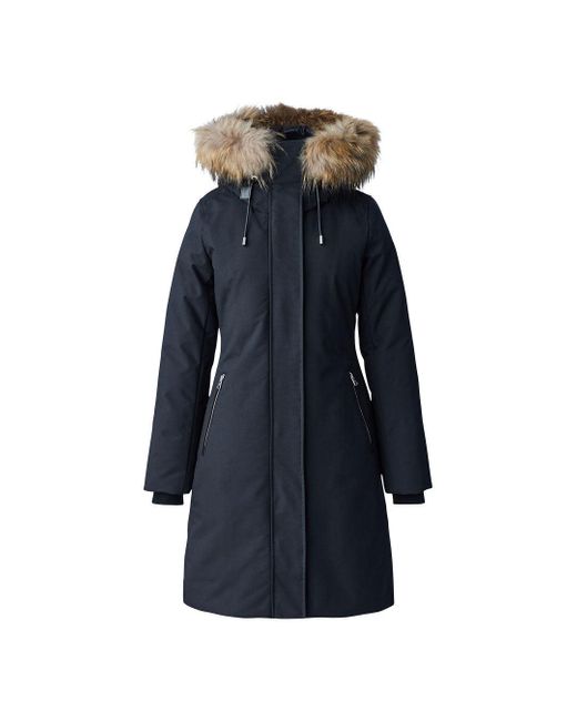 Mackage Blue Shiloh 2-In-1 Fitted Down Coat With Removable Bib And Natural Fur