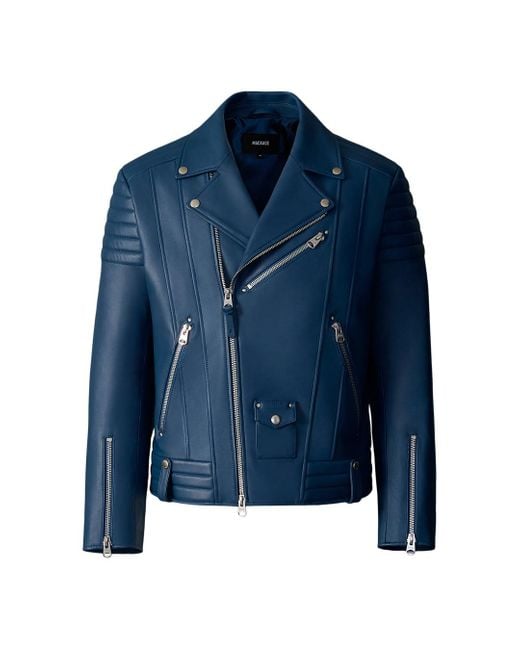 Mackage Blue Kenneth Leather Biker Jacket for men