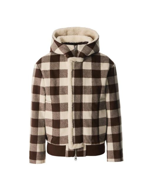 Mackage Brown Jay-Pl Plaid Wool Jacket With Shearling-Lined Hood for men