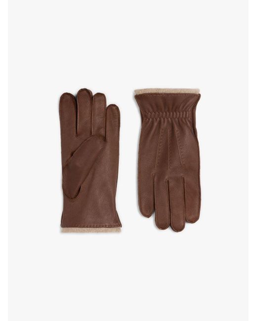 Mackintosh Brown Walnut & Beige Cashmere Lined Deerskin Gloves for men