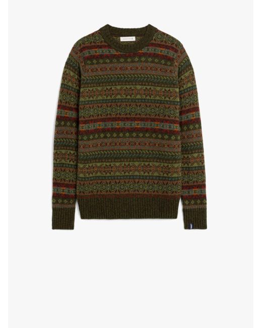 Mackintosh Green Impulse Pineshadow Wool Fair Isle Crewneck Sweater for men