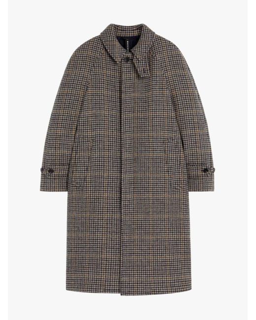 Mackintosh Gray Boston Navy Check Wool Overcoat for men