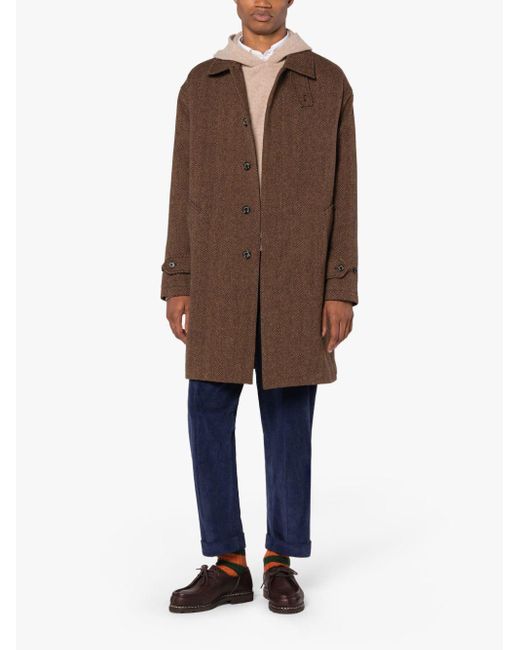 Mackintosh Soho Brown Herringbone Wool Overcoat for men
