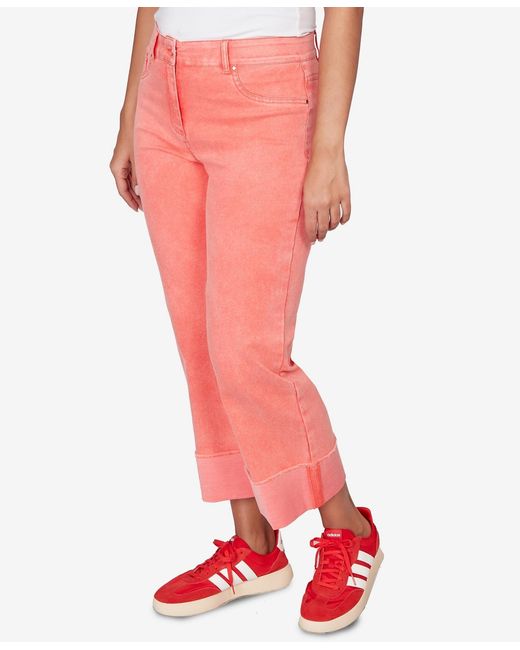 Ruby Rd Pink Petite Sunwashed Cuffed Colored Ankle Jeans