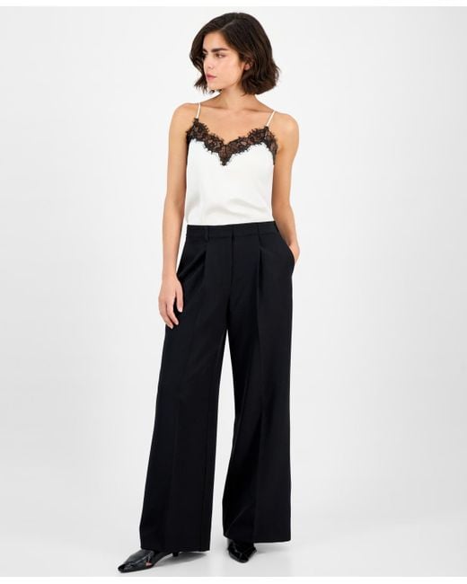 Boss Blue Pleated Wide-leg Pants