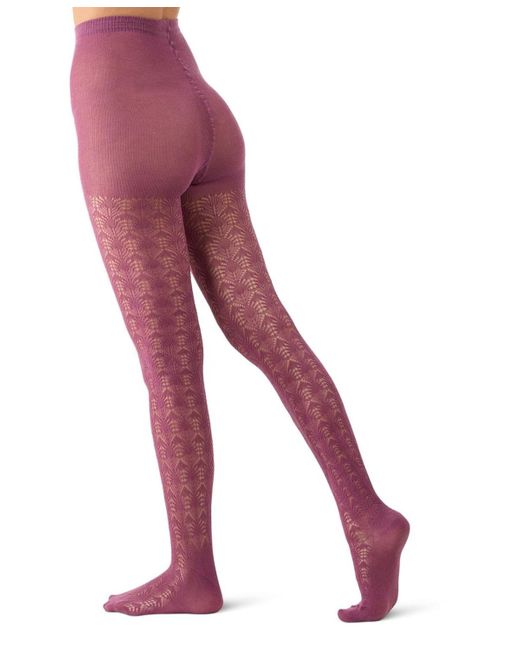 Memoi Purple Textured Cotton Rich Inverted Crochet Fashion Tights Mtf08952