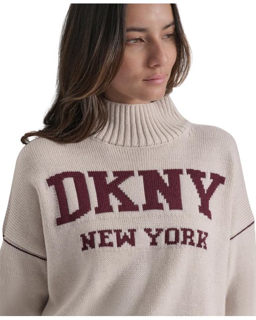 DKNY Natural Intarsia Logo Turtleneck Sweater