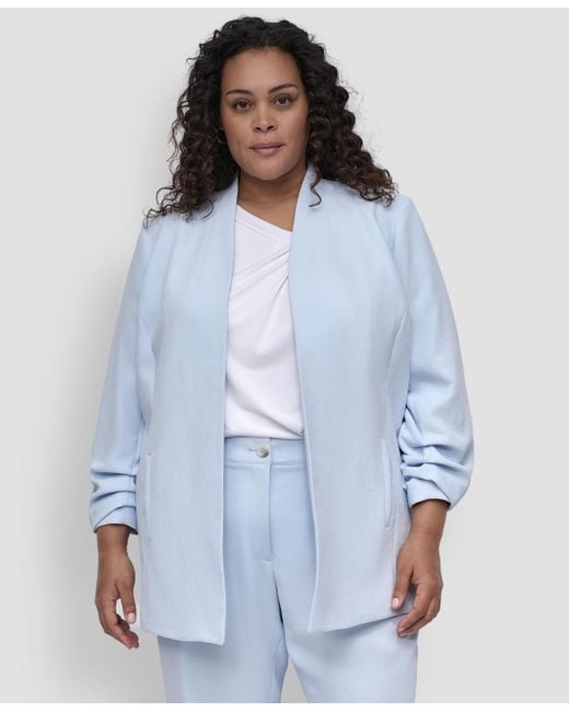 DKNY Blue Plus Size Ruched-sleeve Open-front Blazer