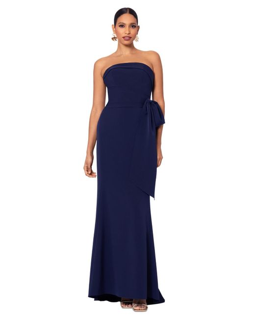 Betsy & Adam Blue Faux-wrap Strapless Gown