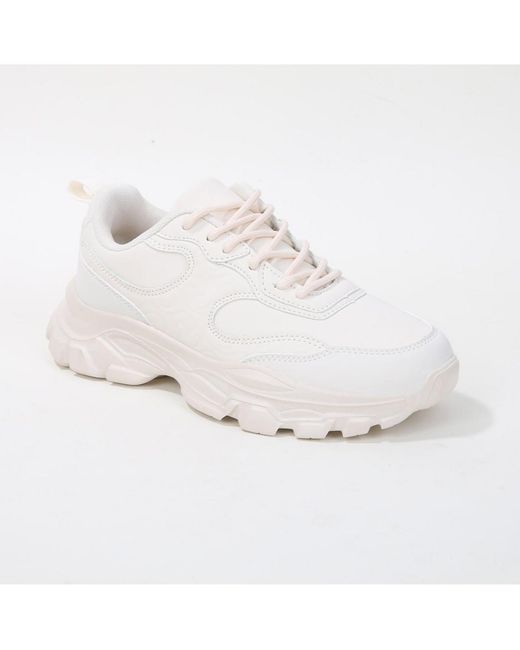 BERNESS White Lidia Mixed Material Sneakers