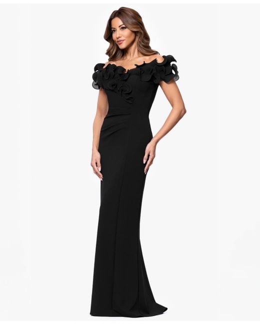 Xscape Petite Ruffled Sweetheart-neck Fit & Flare Gown in Black | Lyst