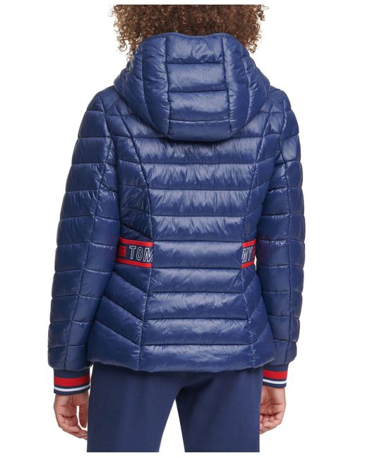 Tommy Hilfiger Synthetic Stripedtrim Puffer Jacket in Navy (Blue) Lyst