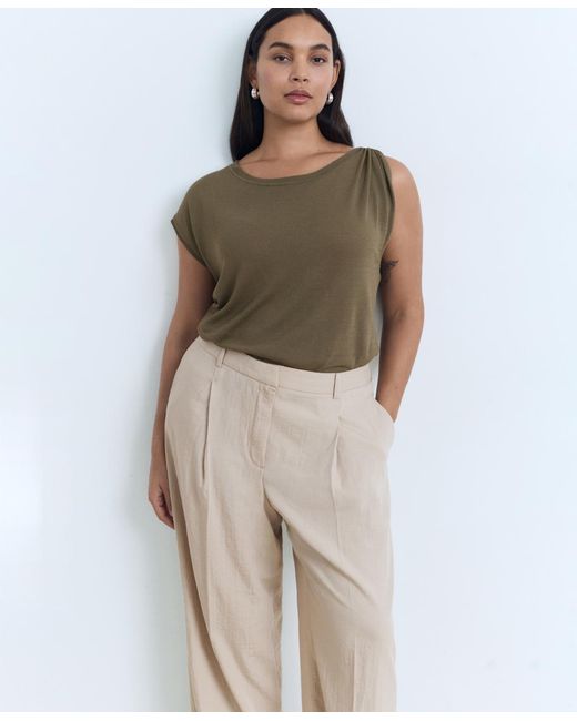 Mango Natural Wide Leg Pleated Pants