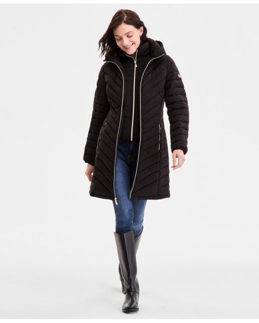 Michael Kors Black Michael Petite Hooded Bibbed Puffer Coat
