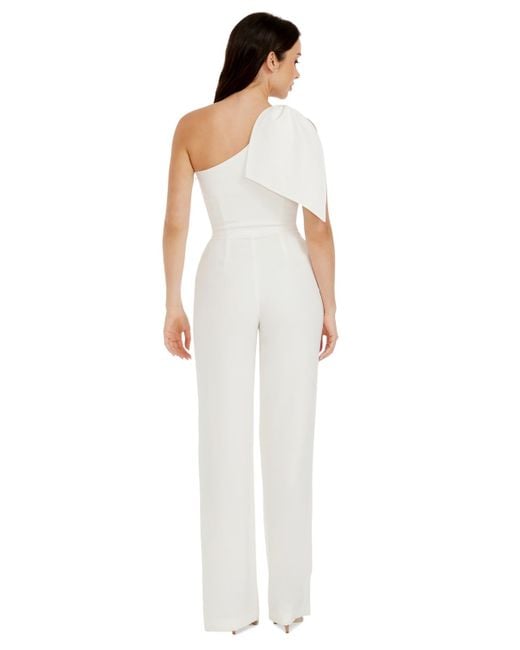 Dress the Population White Tiffany Bow-trim One-shoulder Jumpsuit