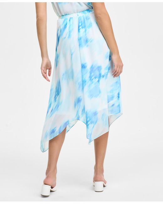 Jones New York Blue Ruffled Chiffon Bias-cut Midi Skirt