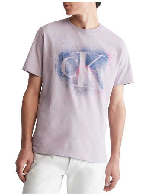 Calvin Klein Purple Short-sleeve Paint Splatter Graphic Logo T-shirt for men