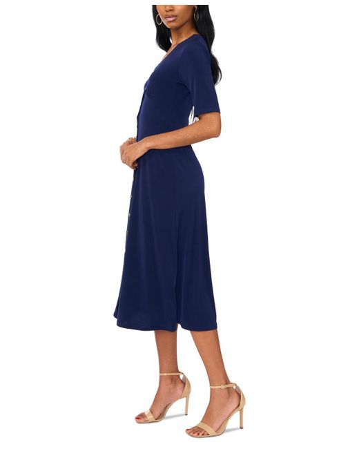 Msk Blue Petite Button-front Fit & Flare Empire-waist Dress
