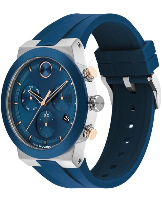 Movado Blue Bold Fusion Swiss Quartz Chrono Silicone Watch for men