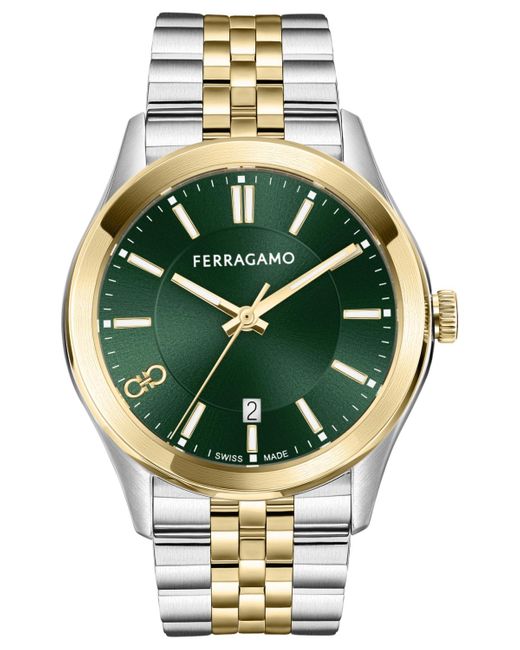Ferragamo Green Salvatore Swiss Classic Two-tone Stainless Steel Bracelet Watch 42mm for men