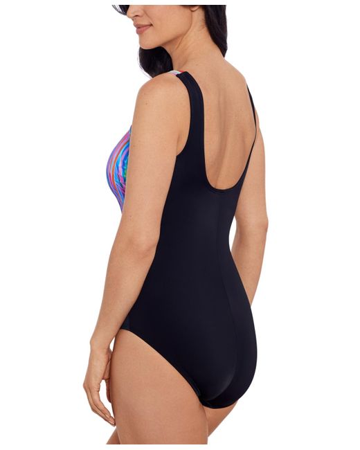 Swim Solutions Blue Printed Scoop-neck One-piece Swimsuit