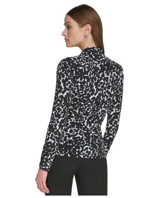 DKNY Black Prints Side-ruched Long-sleeve Top