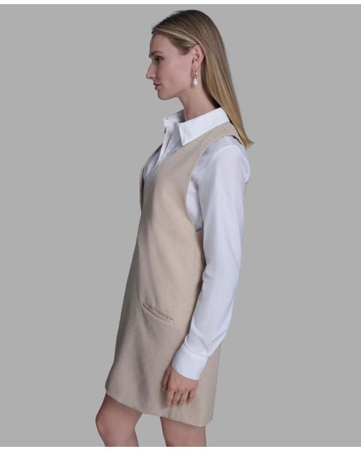 BCBGMAXAZRIA Multicolor Long Sleeve Twofer Vest Shirt Dress