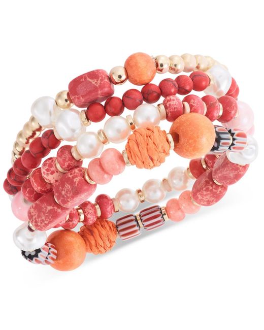 Style & Co. Pink 4-pc. Set Mixed Bead & Stone Stretch Bracelets