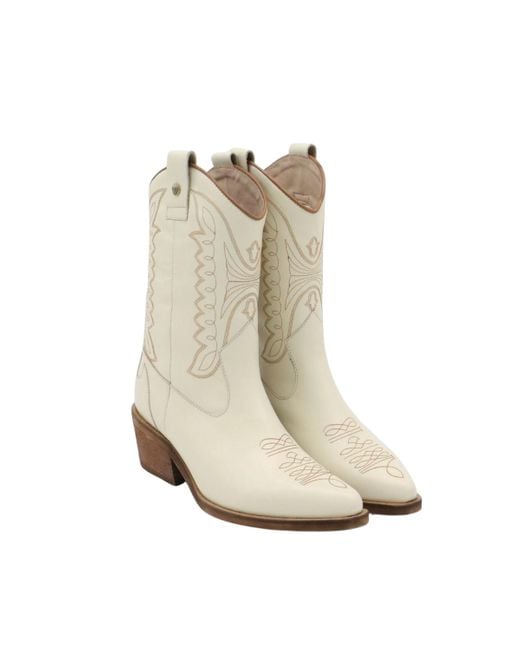 Stivali White Suede Leather Western Cowboy Booties