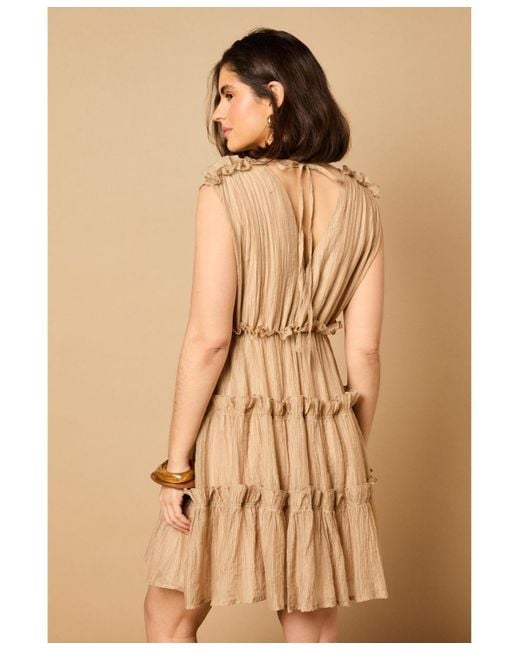 Oasis Natural Tiered Detail V-neck Mini Dress