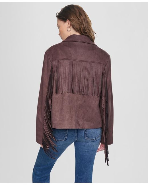 DKNY Blue Fringe Detail Collared Button-front Jacket