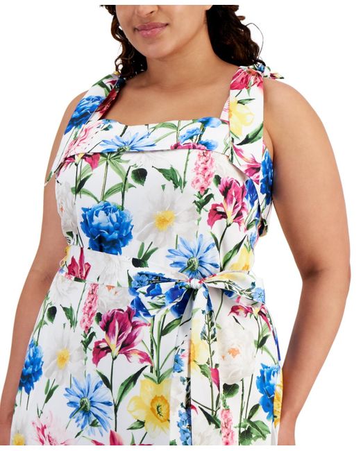 Anne Klein Blue Plus Size Floral Square-neck Maxi Dress